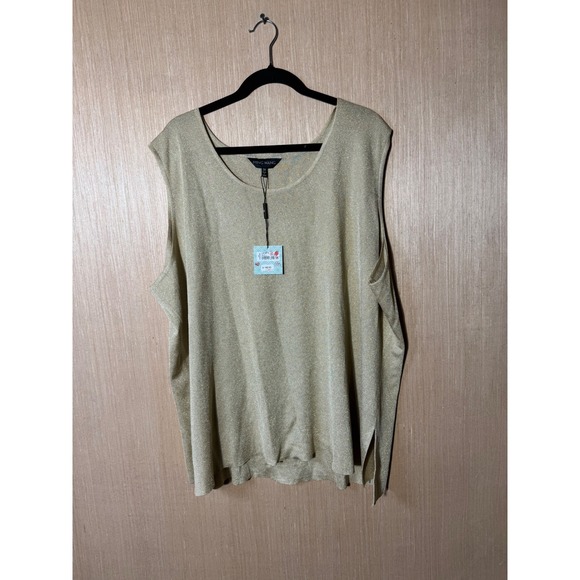 Ming‎ Wang $160 Womens 3X Gold Metallic Sleeveless Knit Tank Top Blouse - Picture 1 of 6